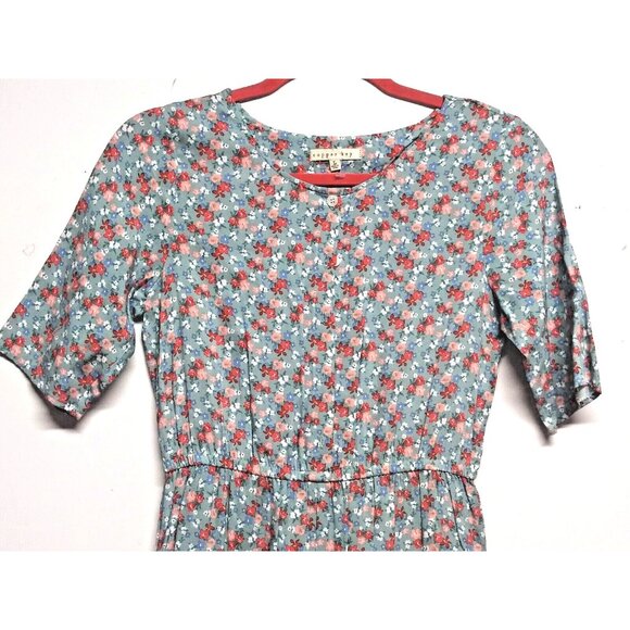 Womens Jumpsuit Floral ditsy dainty Sz S/M/L short sleeve gray orange pink rayon - Picture 3 of 8